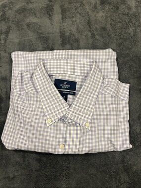 Men's White & Purple Plaid Dress Shirt